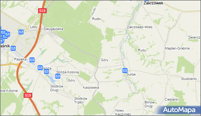 mapa Góry gmina Zakrzówek, Góry gmina Zakrzówek na mapie Targeo