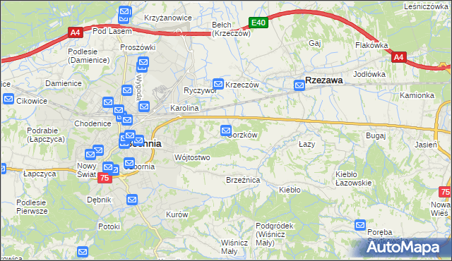 mapa Gorzków gmina Bochnia, Gorzków gmina Bochnia na mapie Targeo
