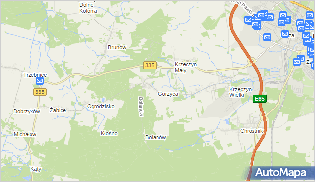 mapa Gorzyca gmina Lubin, Gorzyca gmina Lubin na mapie Targeo