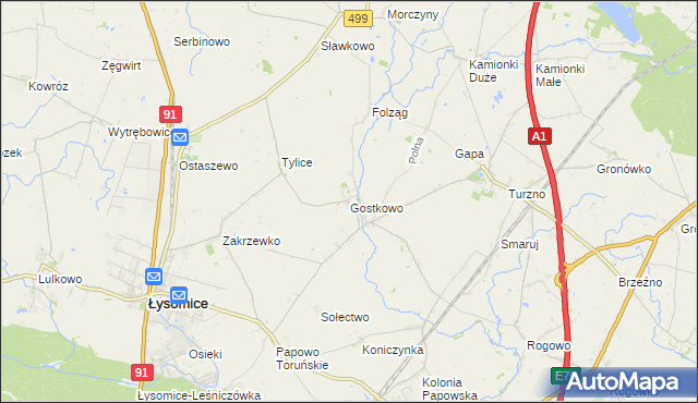 mapa Gostkowo gmina Łysomice, Gostkowo gmina Łysomice na mapie Targeo