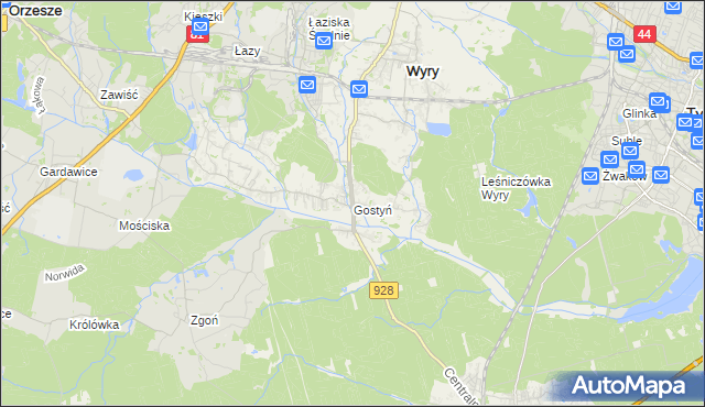 mapa Gostyń gmina Wyry, Gostyń gmina Wyry na mapie Targeo