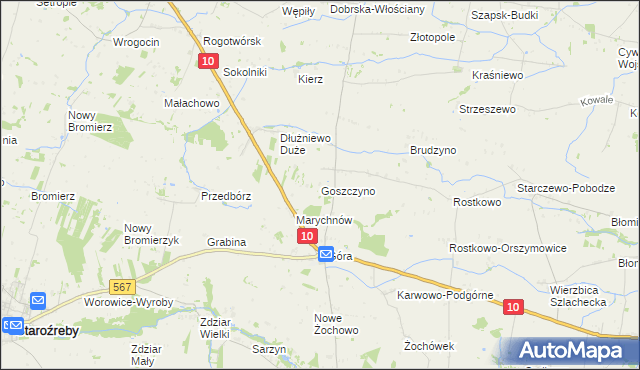 mapa Goszczyno gmina Staroźreby, Goszczyno gmina Staroźreby na mapie Targeo