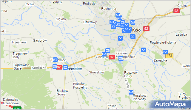 mapa Gozdów gmina Kościelec, Gozdów gmina Kościelec na mapie Targeo