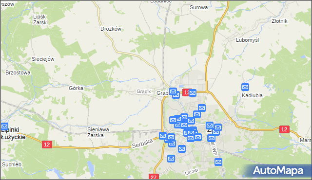 mapa Grabik gmina Żary, Grabik gmina Żary na mapie Targeo