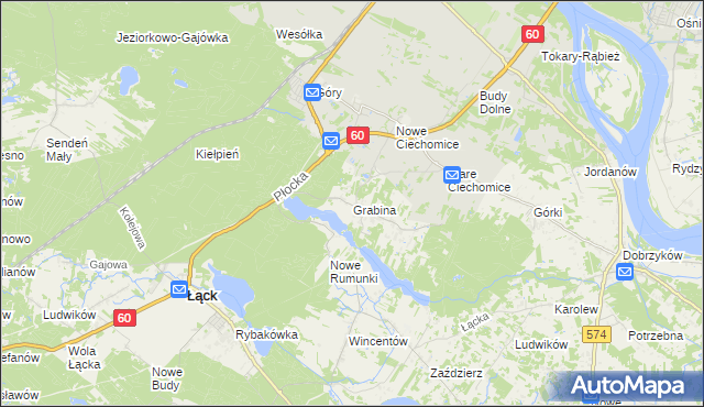 mapa Grabina gmina Łąck, Grabina gmina Łąck na mapie Targeo