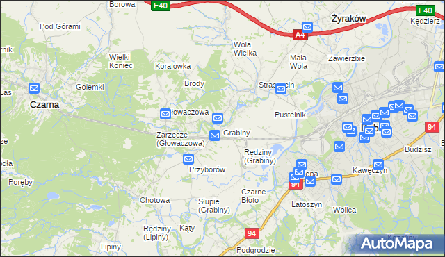 mapa Grabiny gmina Czarna, Grabiny gmina Czarna na mapie Targeo