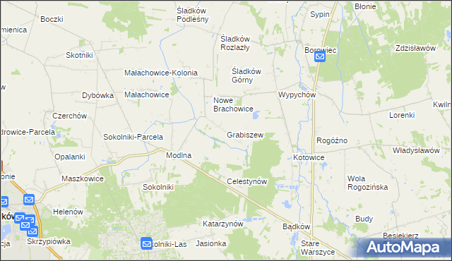 mapa Grabiszew gmina Zgierz, Grabiszew gmina Zgierz na mapie Targeo