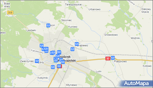mapa Grąblewo gmina Grodzisk Wielkopolski, Grąblewo gmina Grodzisk Wielkopolski na mapie Targeo