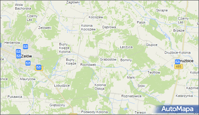mapa Grabostów gmina Zelów, Grabostów gmina Zelów na mapie Targeo