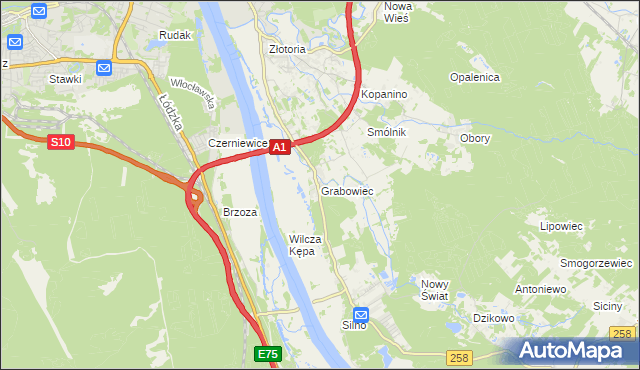 mapa Grabowiec gmina Lubicz, Grabowiec gmina Lubicz na mapie Targeo