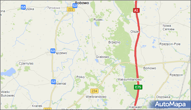 mapa Grabowo gmina Bobowo, Grabowo gmina Bobowo na mapie Targeo
