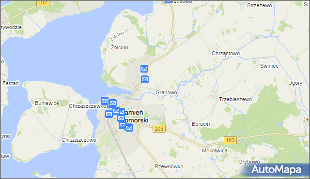 mapa Grabowo gmina Kamień Pomorski, Grabowo gmina Kamień Pomorski na mapie Targeo