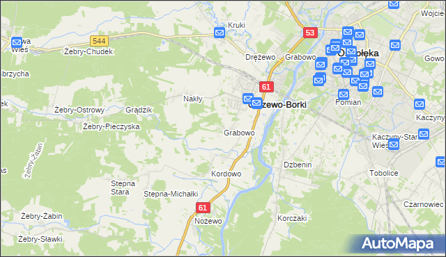 mapa Grabowo gmina Olszewo-Borki, Grabowo gmina Olszewo-Borki na mapie Targeo