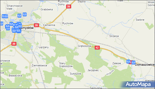 mapa Gręboszów gmina Domaszowice, Gręboszów gmina Domaszowice na mapie Targeo