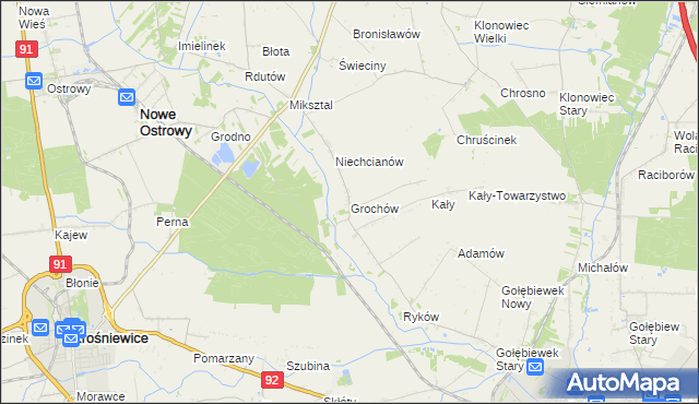 mapa Grochów gmina Nowe Ostrowy, Grochów gmina Nowe Ostrowy na mapie Targeo
