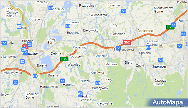 mapa Grodziec gmina Jasienica, Grodziec gmina Jasienica na mapie Targeo