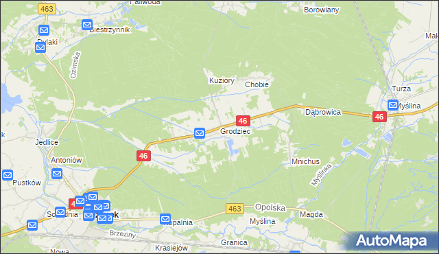 mapa Grodziec gmina Ozimek, Grodziec gmina Ozimek na mapie Targeo