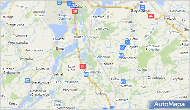 mapa Grodzisko gmina Zator, Grodzisko gmina Zator na mapie Targeo