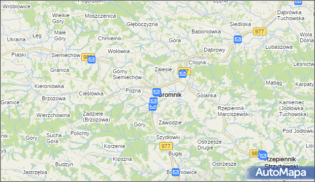 mapa Gromnik powiat tarnowski, Gromnik powiat tarnowski na mapie Targeo