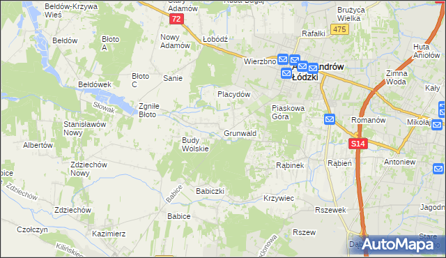 mapa Grunwald gmina Aleksandrów Łódzki, Grunwald gmina Aleksandrów Łódzki na mapie Targeo