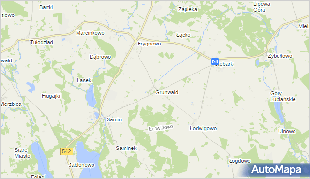 mapa Grunwald powiat ostródzki, Grunwald powiat ostródzki na mapie Targeo