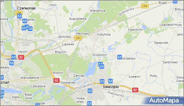 mapa Gruszczyn gmina Swarzędz, Gruszczyn gmina Swarzędz na mapie Targeo