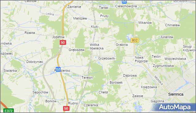 mapa Grzebowilk gmina Siennica, Grzebowilk gmina Siennica na mapie Targeo