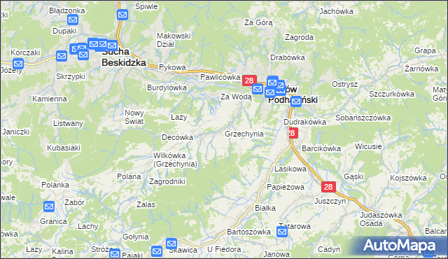 mapa Grzechynia, Grzechynia na mapie Targeo