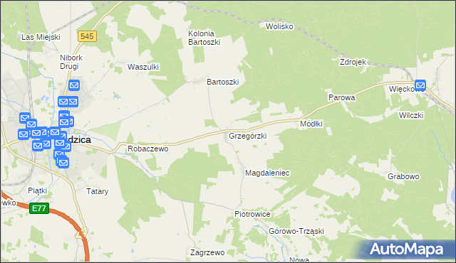 mapa Grzegórzki gmina Nidzica, Grzegórzki gmina Nidzica na mapie Targeo