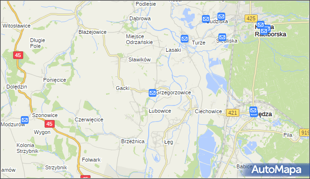mapa Grzegorzowice gmina Rudnik, Grzegorzowice gmina Rudnik na mapie Targeo