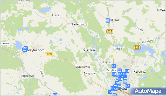 mapa Grzmiąca gmina Bytów, Grzmiąca gmina Bytów na mapie Targeo