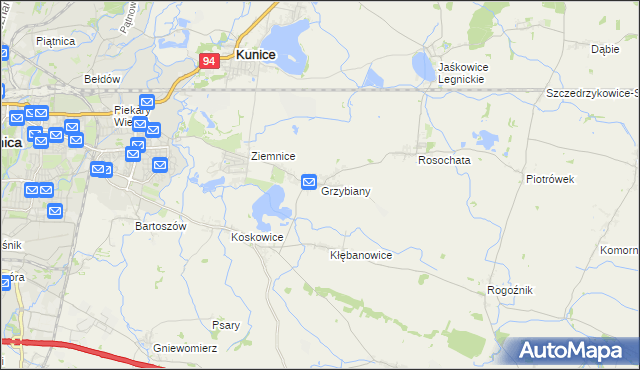 mapa Grzybiany, Grzybiany na mapie Targeo