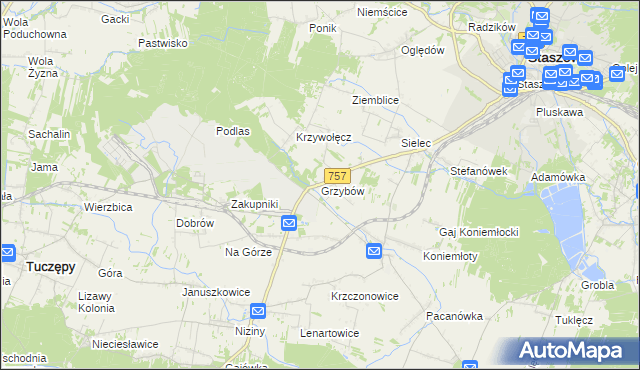 mapa Grzybów gmina Staszów, Grzybów gmina Staszów na mapie Targeo