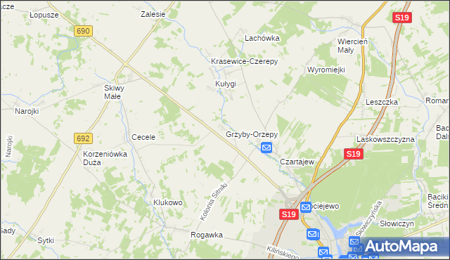 mapa Grzyby-Orzepy, Grzyby-Orzepy na mapie Targeo