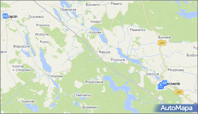 mapa Grzywna gmina Bierzwnik, Grzywna gmina Bierzwnik na mapie Targeo