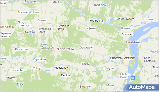 mapa Gustawów gmina Chotcza, Gustawów gmina Chotcza na mapie Targeo
