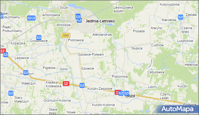 mapa Gzowskie Budy, Gzowskie Budy na mapie Targeo