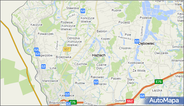 mapa Hażlach, Hażlach na mapie Targeo
