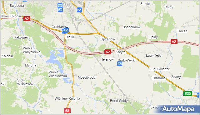 mapa Helenów gmina Wiśniew, Helenów gmina Wiśniew na mapie Targeo