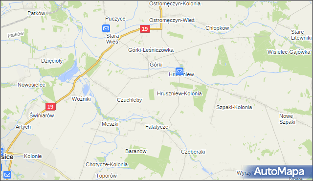 mapa Hruszniew-Kolonia, Hruszniew-Kolonia na mapie Targeo
