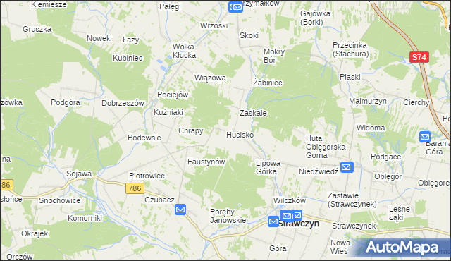 mapa Hucisko gmina Strawczyn, Hucisko gmina Strawczyn na mapie Targeo