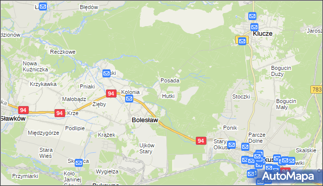 mapa Hutki gmina Bolesław, Hutki gmina Bolesław na mapie Targeo