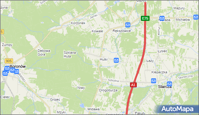 mapa Hutki gmina Konopiska, Hutki gmina Konopiska na mapie Targeo