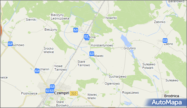 mapa Iłówiec gmina Brodnica, Iłówiec gmina Brodnica na mapie Targeo