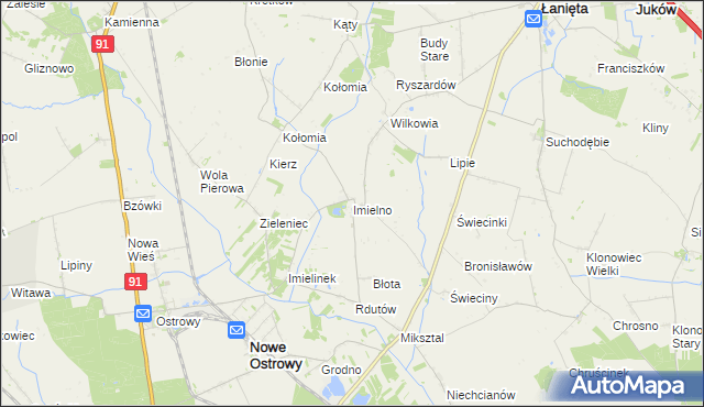 mapa Imielno gmina Nowe Ostrowy, Imielno gmina Nowe Ostrowy na mapie Targeo