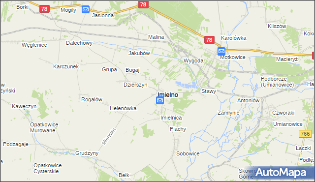 mapa Imielno powiat jędrzejowski, Imielno powiat jędrzejowski na mapie Targeo