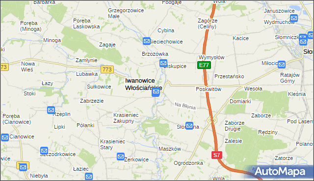 mapa Iwanowice Dworskie, Iwanowice Dworskie na mapie Targeo