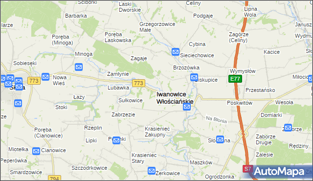mapa Iwanowice Włościańskie, Iwanowice Włościańskie na mapie Targeo