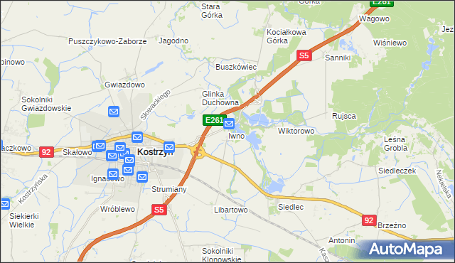 mapa Iwno gmina Kostrzyn, Iwno gmina Kostrzyn na mapie Targeo