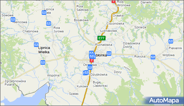 mapa Jabłonka powiat nowotarski, Jabłonka powiat nowotarski na mapie Targeo